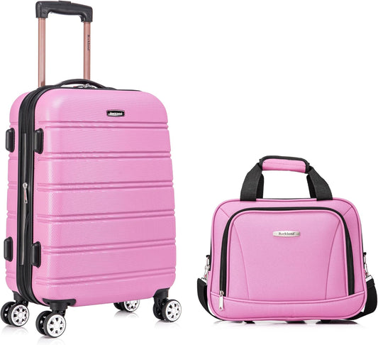 Rockland Melbourne Hardside Expandable Spinner Wheel Luggage Set, Pink, Carry-On 20-Inch and Tote 14-Inch