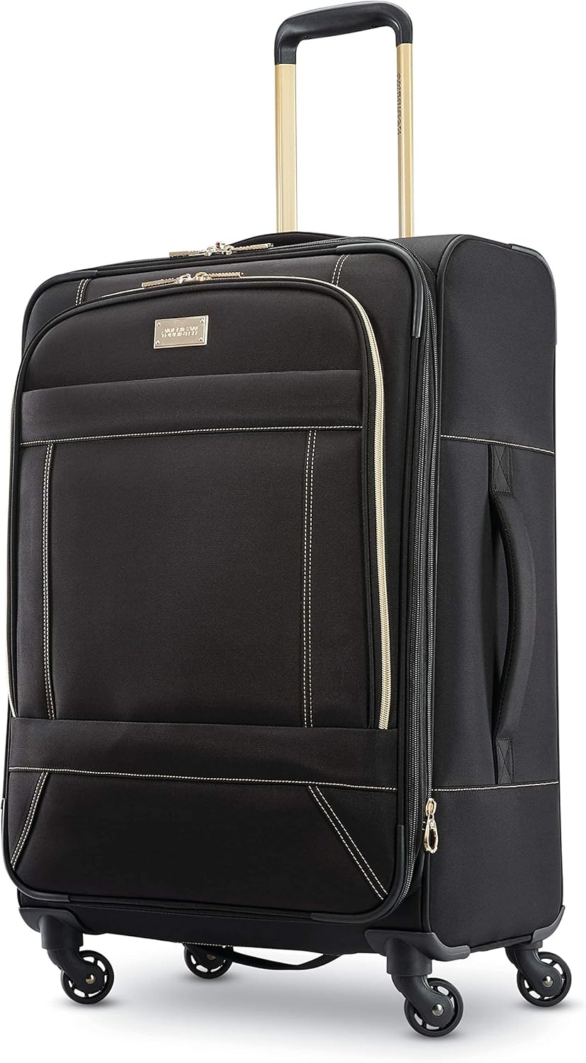 American Tourister Belle Voyage Softside Luggage with Spinner Wheels, Black, Checked-Medium 25-Inch