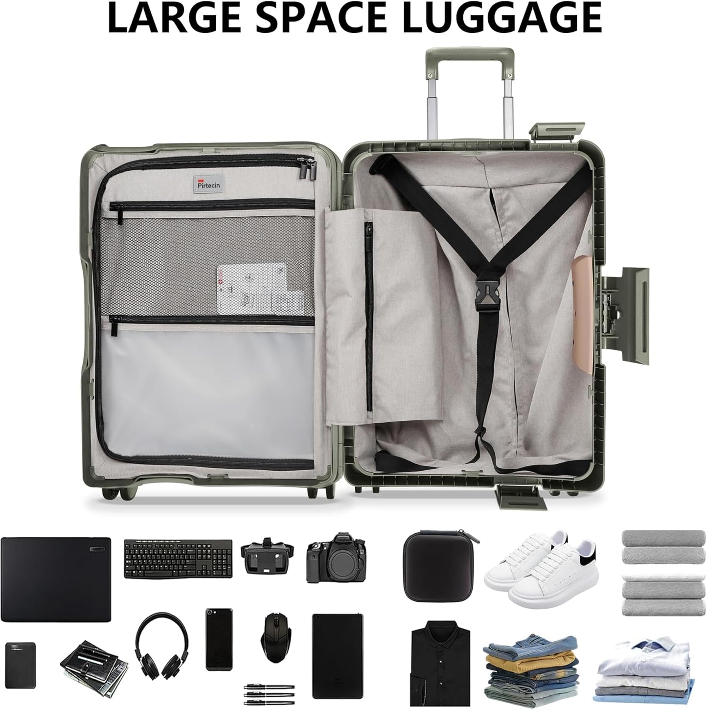 28 Inch Luggage with Spinner Wheels, Hardside Zipperless Large Checked Luggage with TSA Lock, Durable Rolling Suitcase, Green