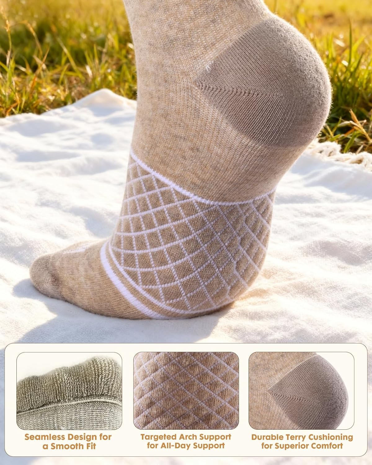 Cotton Compression Socks for Women Men - 2 Pairs 20-30mmHg Circulation Grid Arch Support Socks, Breathable