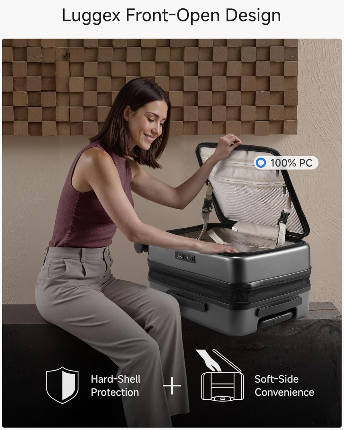 Carry On Luggage Top Opening, FLT Expandable Polycarbonate Hard Shell Suitcase with Wheels (FX-Lite, Charcoal Metallic, 20 Inch, 36L-41L)