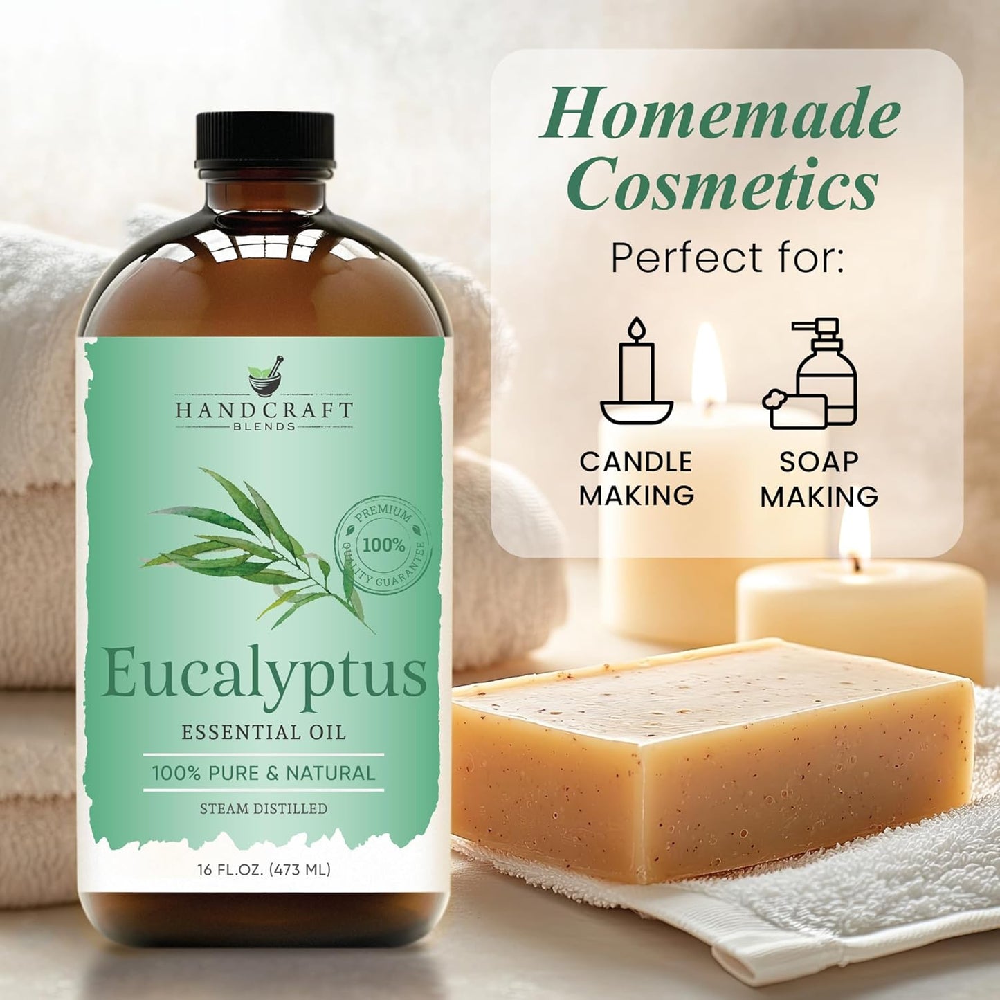 Handcraft Blends Eucalyptus Essential Oil in Glass Bottle – Huge 16 Fl Oz – 100% Pure and Natural – Premium Grade Oil for Diffuser and Aromatherapy, Skin, Massage, Candle and Soap Making Fragrance