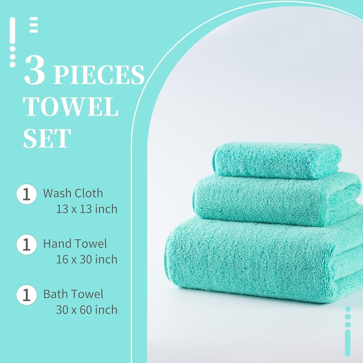New Microfiber Bath Towel Set, 3 Piece, Oversize, Quick Dry, Lint Free, Includes Body, Hand and Face Towels