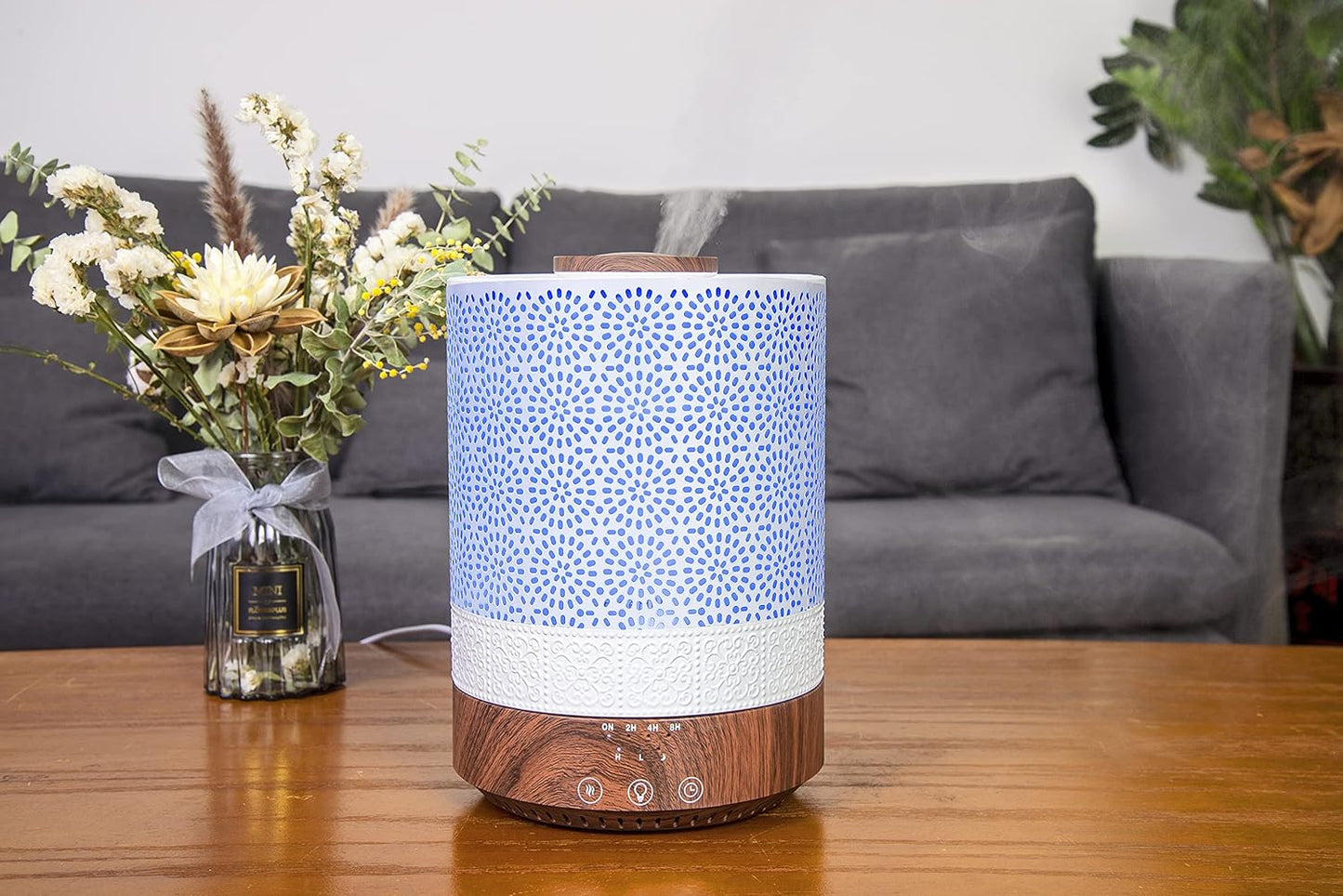 BlueHills 2500 ML XL Essential Oil Diffuser for Large Room Aroma Humidifier Home Decor Bed Baby Room Big Huge 2.5 L Capacity Long Run Color Lights Decorative Design High Mist Dark Wood Grain F004