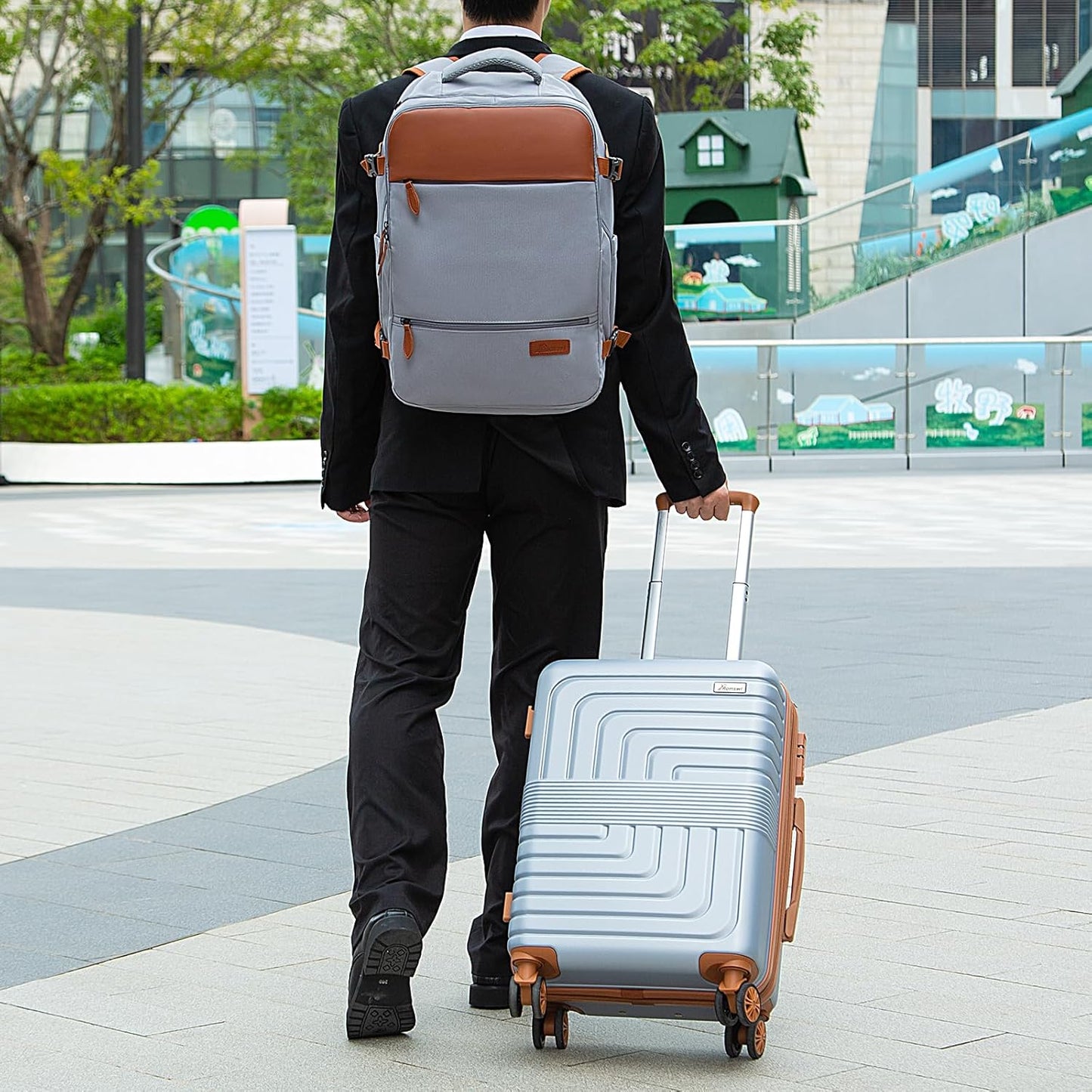 Romswi Luggage Sets 2 Piece, Expandable Carry On Luggage 20In with Travel Backpack, PC+ABS Hardside Suitcase Set with TSA Lock, Durable Carry On Suitcase with Spinner Wheels Silver