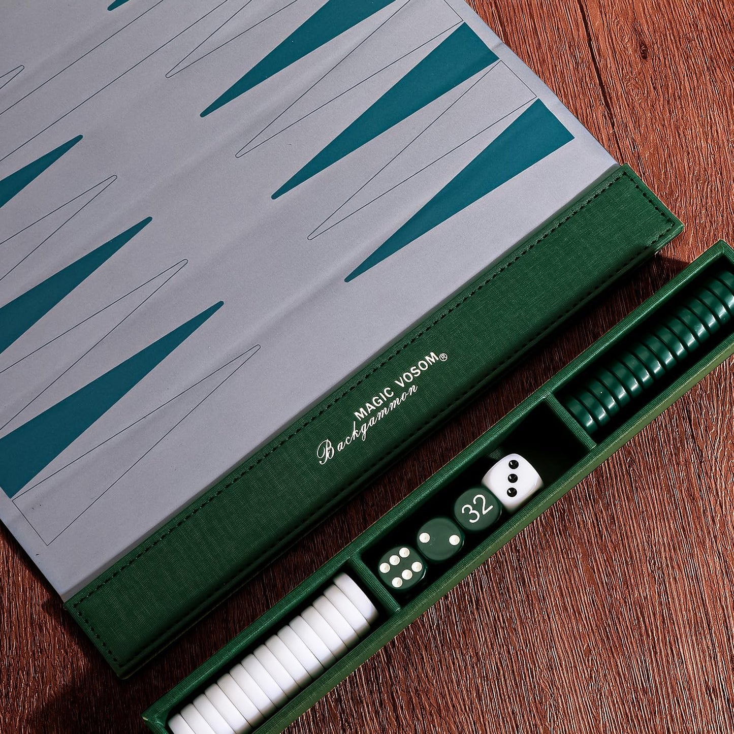 Backgammon Set for Adults | Travel-Friendly & Foldable with Wrinkle-Resistant Game Board | Compact for On-The-Go Play | Ideal Gift for Family & Friends-Green