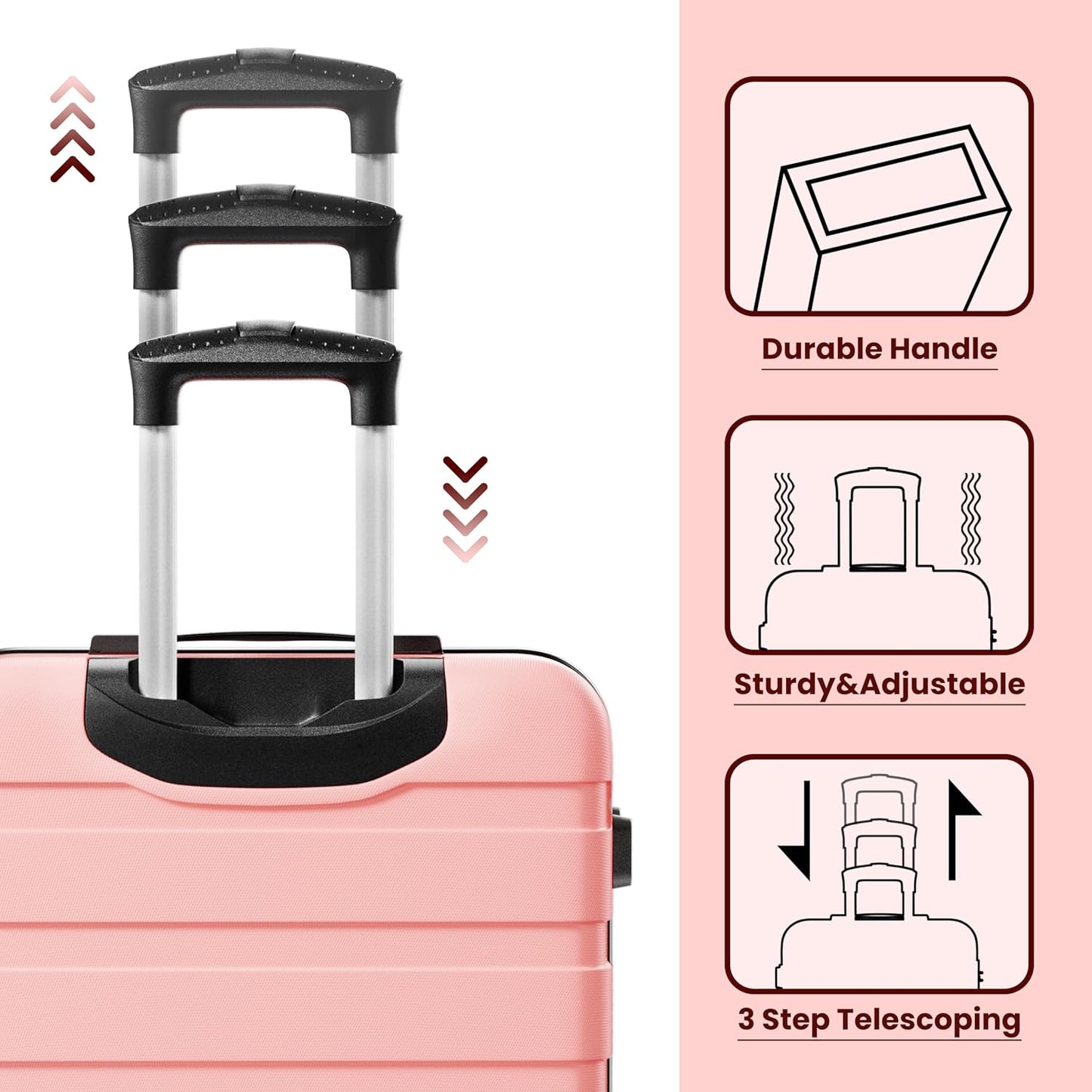 AnyZip Luggage Sets 4 Piece Hardshell Suitcase Set PC ABS Lightweight Travel Suitcases with 4 Double Spinner Wheels TSA Lock 20 24 28 32 Inch Pink