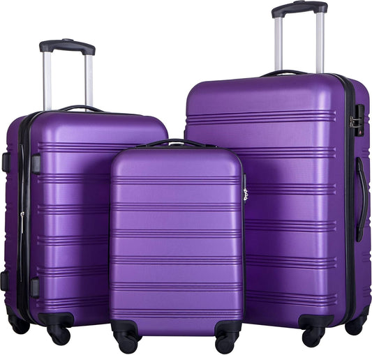 Merax Luggage Set, Lightweight Carry on Luggage Airline Approved, Hard Case with Spinner Wheels, Purple, 3 Set