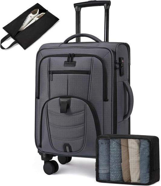 LOVEVOOK Carry On Luggage Airline Approved, Suitcases with Spinner Wheels, Softside Carry-on Luggage with TSA Lock for Men Women Business Trip, Lightweight Large Capacity Luggage for Travel, Grey