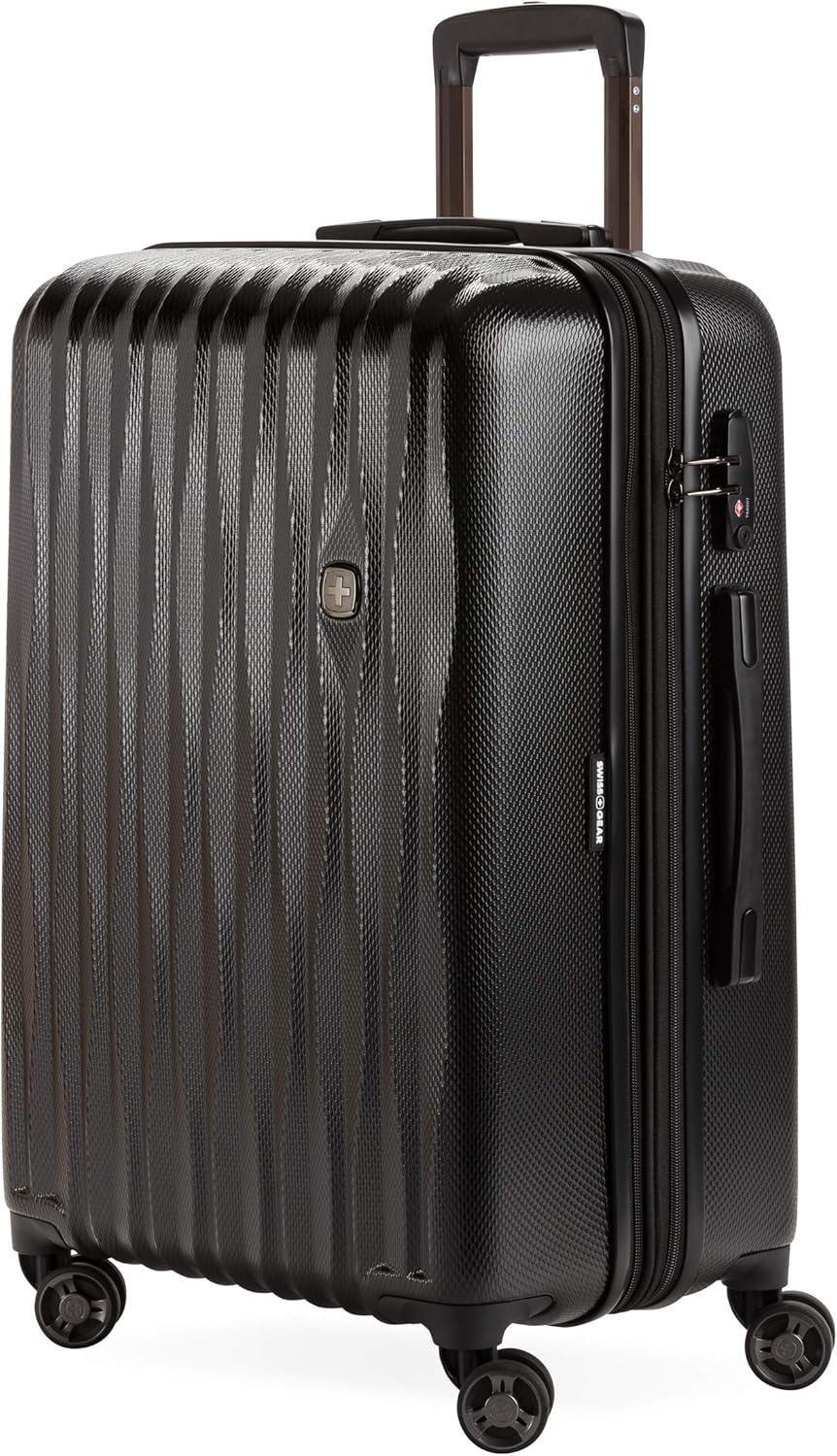 SwissGear 7272 Energie Expandable Hardside Luggage With Spinner Wheels and TSA Lock, Black, Checked-Medium 24-Inch