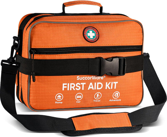 Professional 435 Pieces Large First Aid Kit - Includes CPR & Compressed Gauze - Compartments Emergency Medical Kit for Home, Camping, Backpacking, Travel, Boat, Car,Outdoors(Orange)
