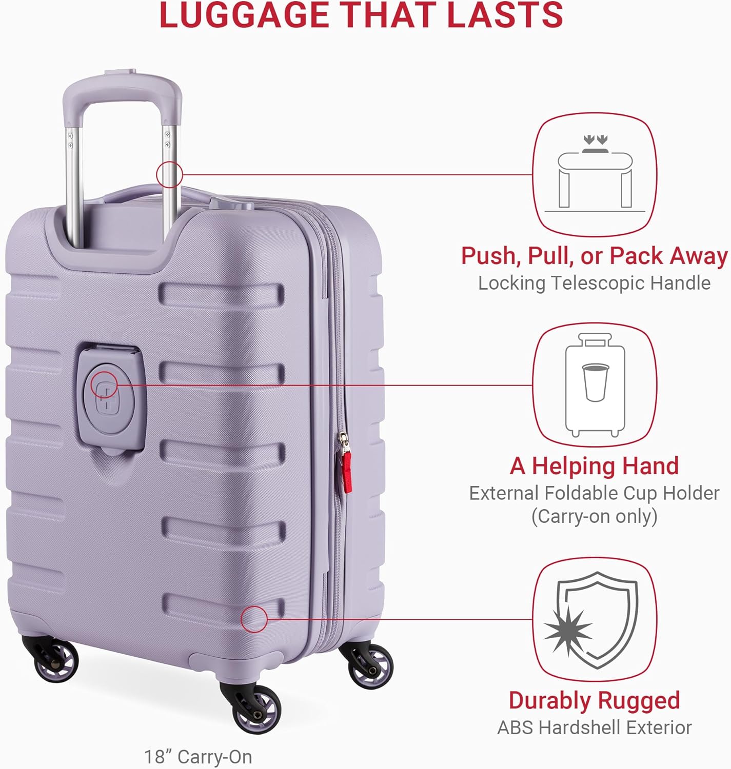 SwissGear 7366 Signature Hardside Expandable Luggage with Spinner Wheels, TSA Lock, Cup-Holder, Evening Haze, 3-Piece Set (19/23/27)