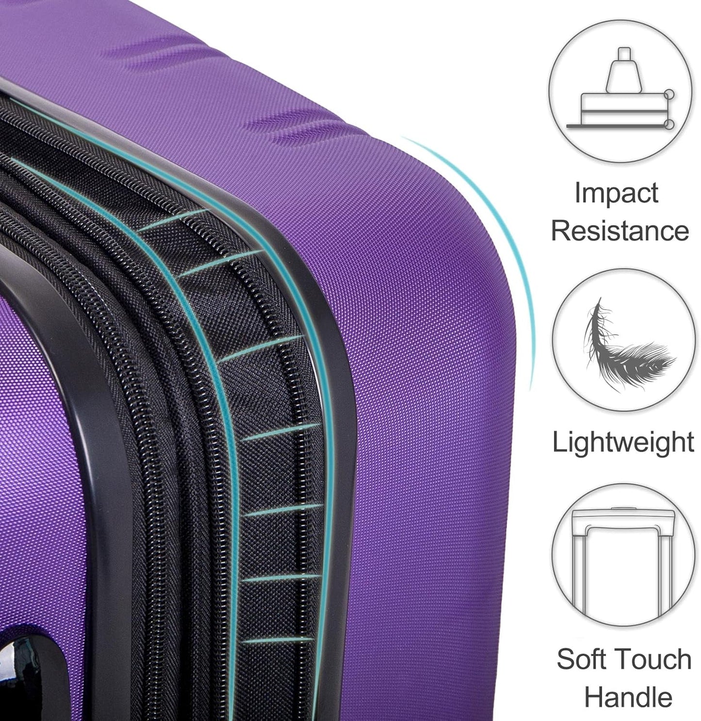 Merax Luggage Set, Lightweight Carry on Luggage Airline Approved, Hard Case with Spinner Wheels, Purple, 3 Set