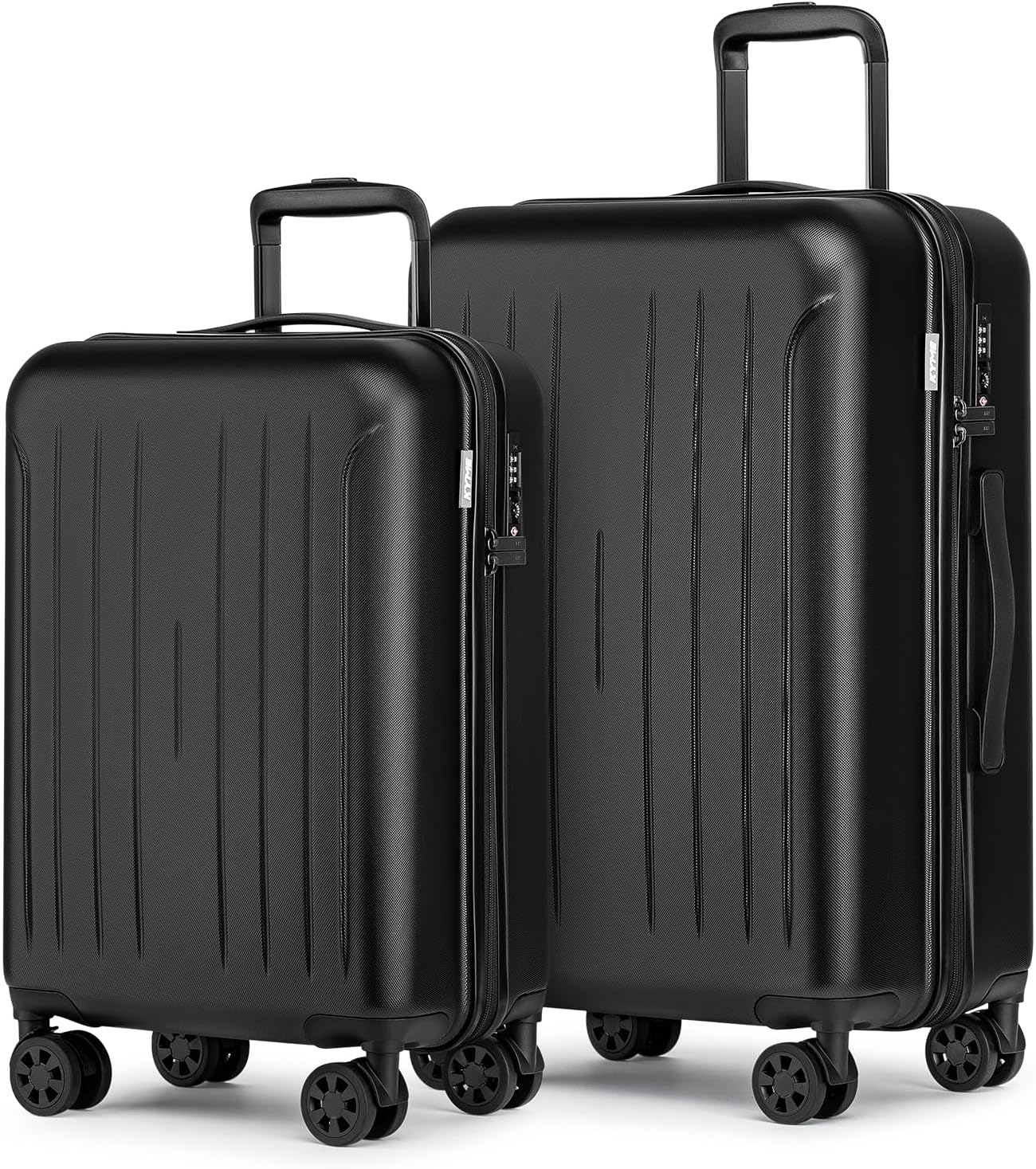 KYME Luggage Sets 2 Piece Hardshell 20"/24" Suitcase with Double Spinner Wheels Hardside Suitcases Sets with TSA Lock PC+ABS Travel Luggage (Black, 2Pcs Set(20"/24"))