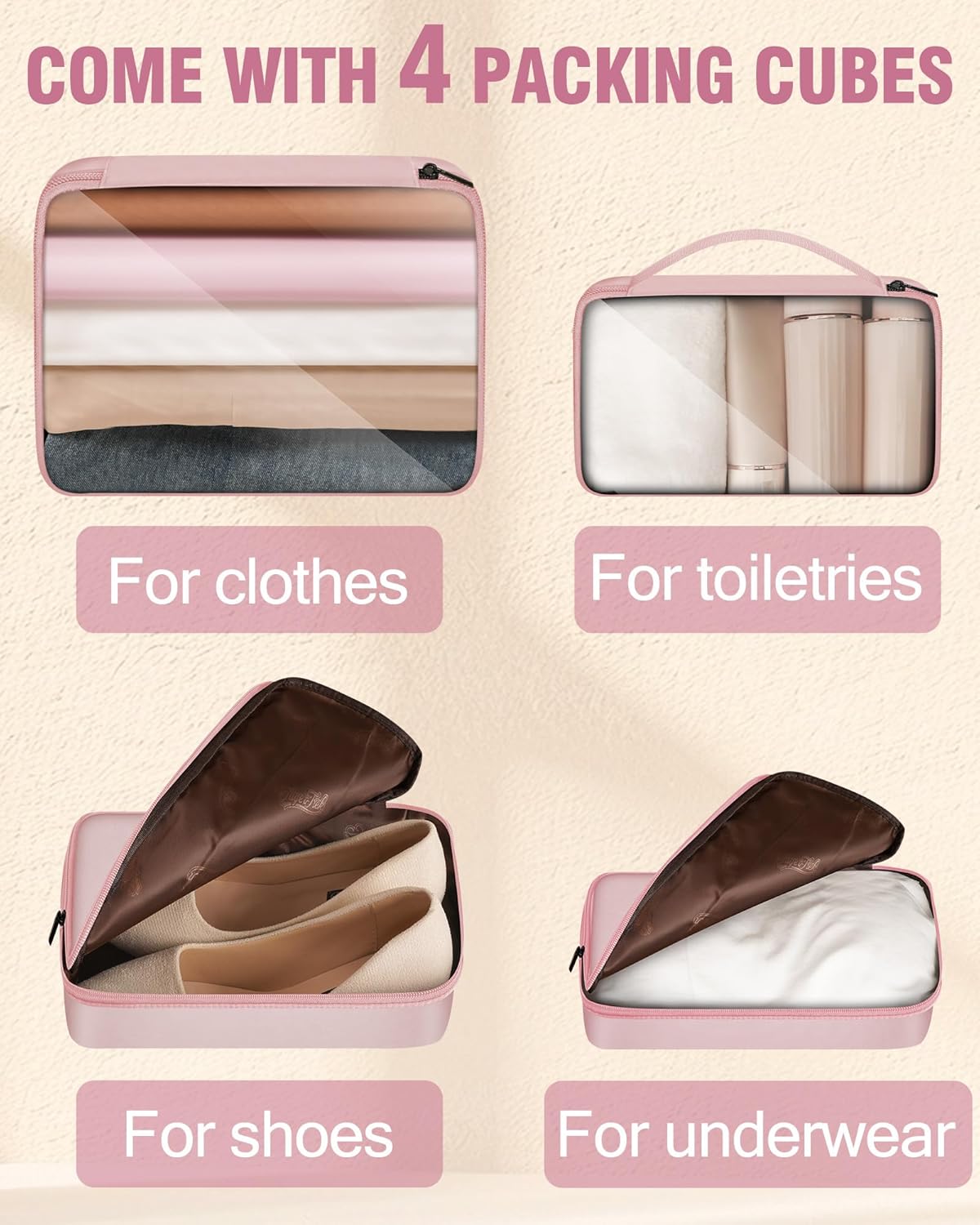 Carry On Luggage 22x14x9 Airline Approved, 20 Inch Softside Suitcase with 4 Pcs, Lightweight Luggage for Women with TSA Lock and 4 Spinner Wheels, Soft Side Carry-on Suitcases for Travel, Pink