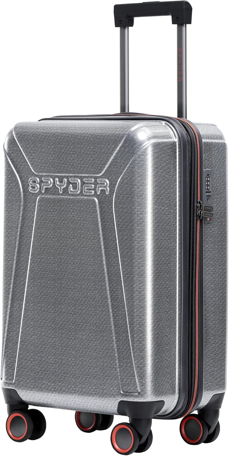 Spyder Traverse 20 Inch Carry On Expandable Hardside Upright Suitcase with 360° Spinner Wheels, TSA Approved Lock, Silver