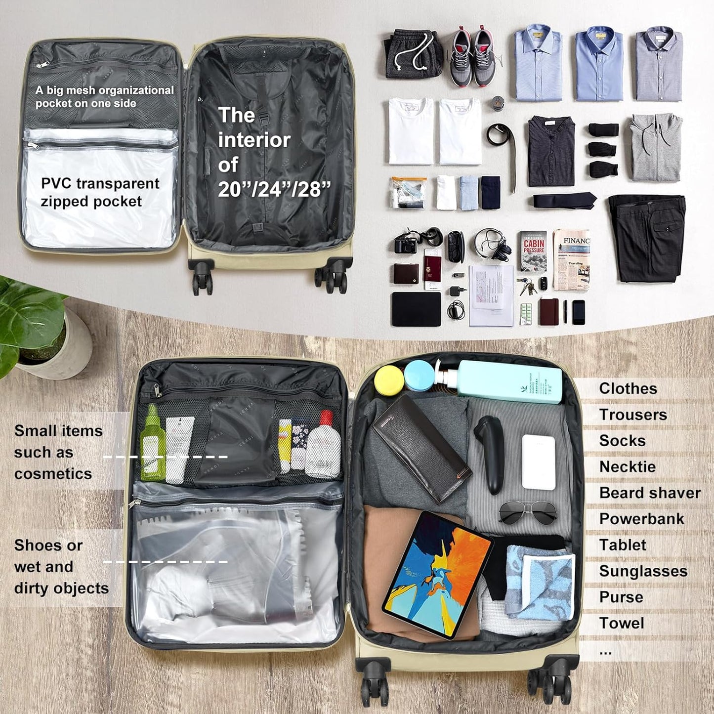 Verdi Softside Expandable Carry-On Luggage with Spinner Wheel USB Port Lightweight (Khaki, 20-Inch Carry-On)