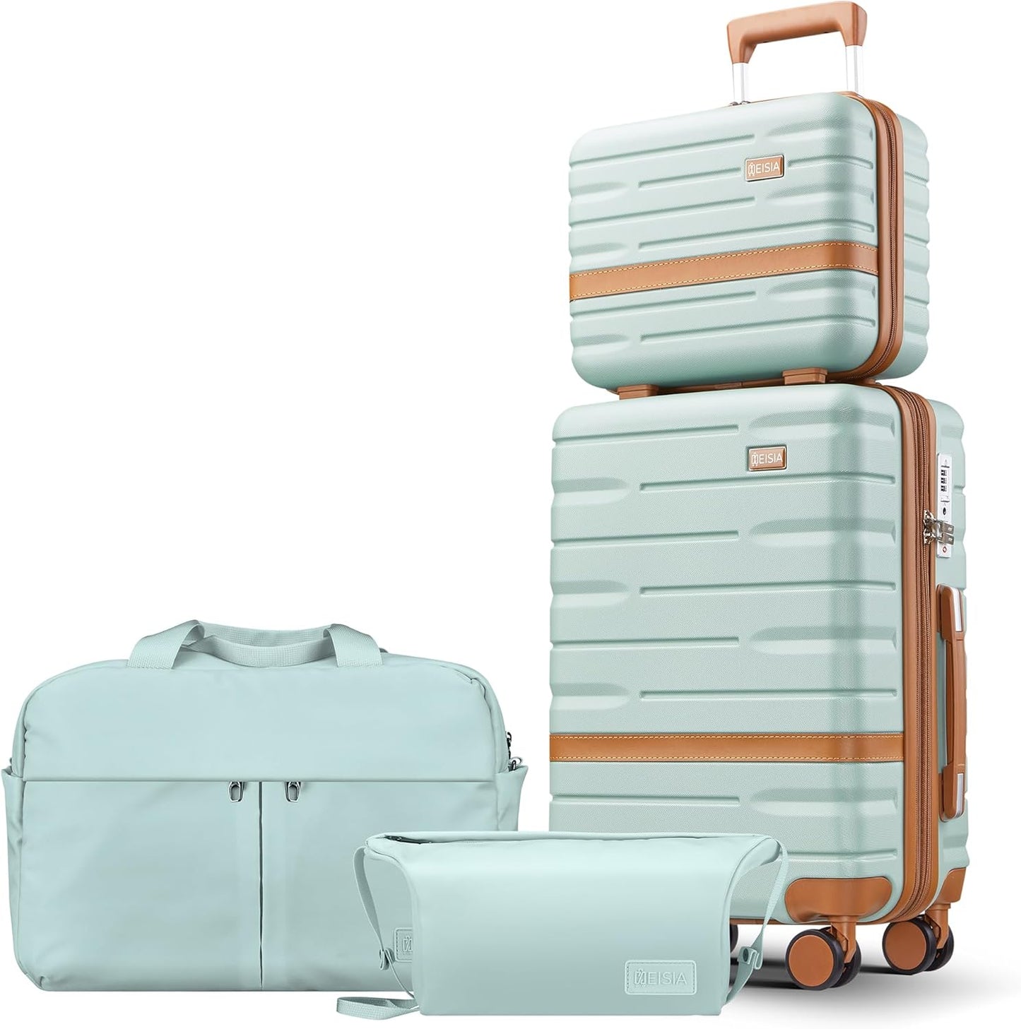 Luggage Sets 4 Piece with TSA Lock Hardside PC+ABS Carry On expandable Suitcase with Spinner Wheels Lightweight Rolling Travel Luggage Sets with YKK Zippers (Green, 4 Piece Sets(14/20/DB/TB))