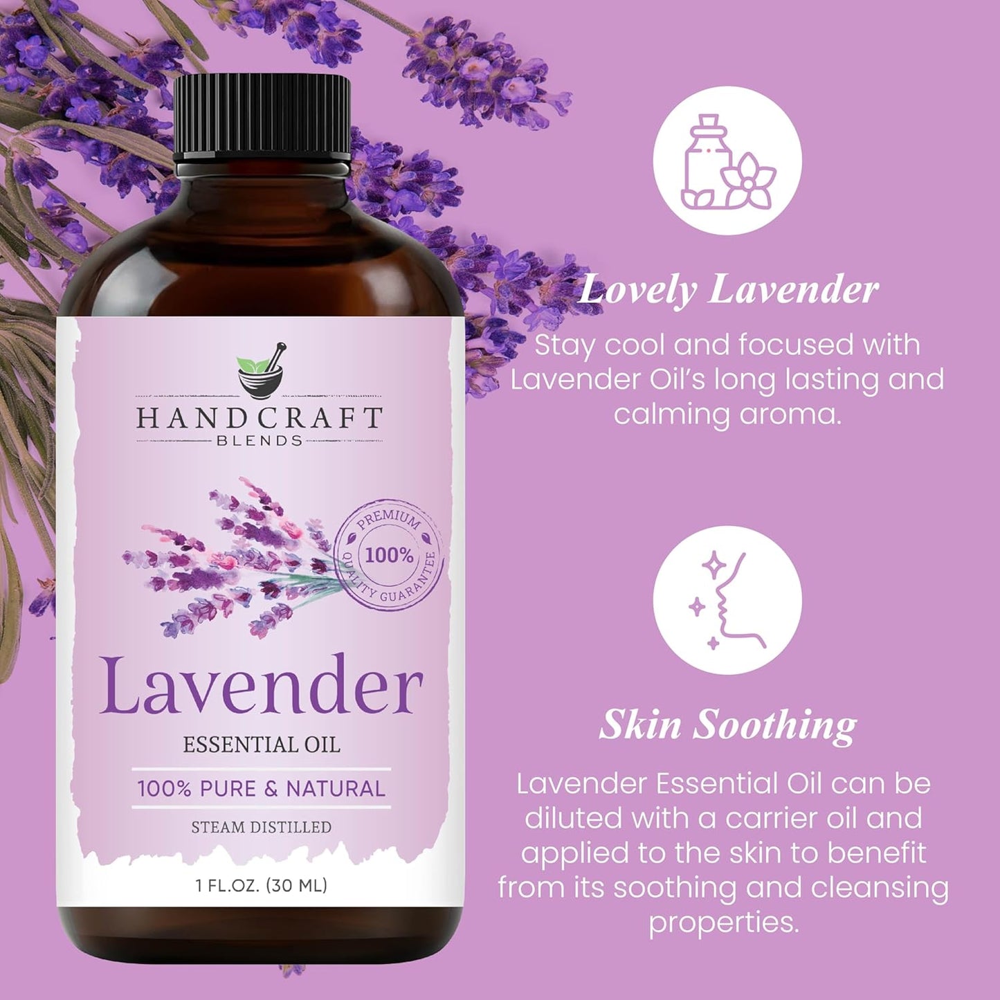 Handcraft Blends Lavender Essential Oil – 1 Fl Oz – 100% Pure and Natural – Premium Grade Essential Oil for Diffuser and Aromatherapy, Skin, Massage, Candle and Soap Making Fragrance