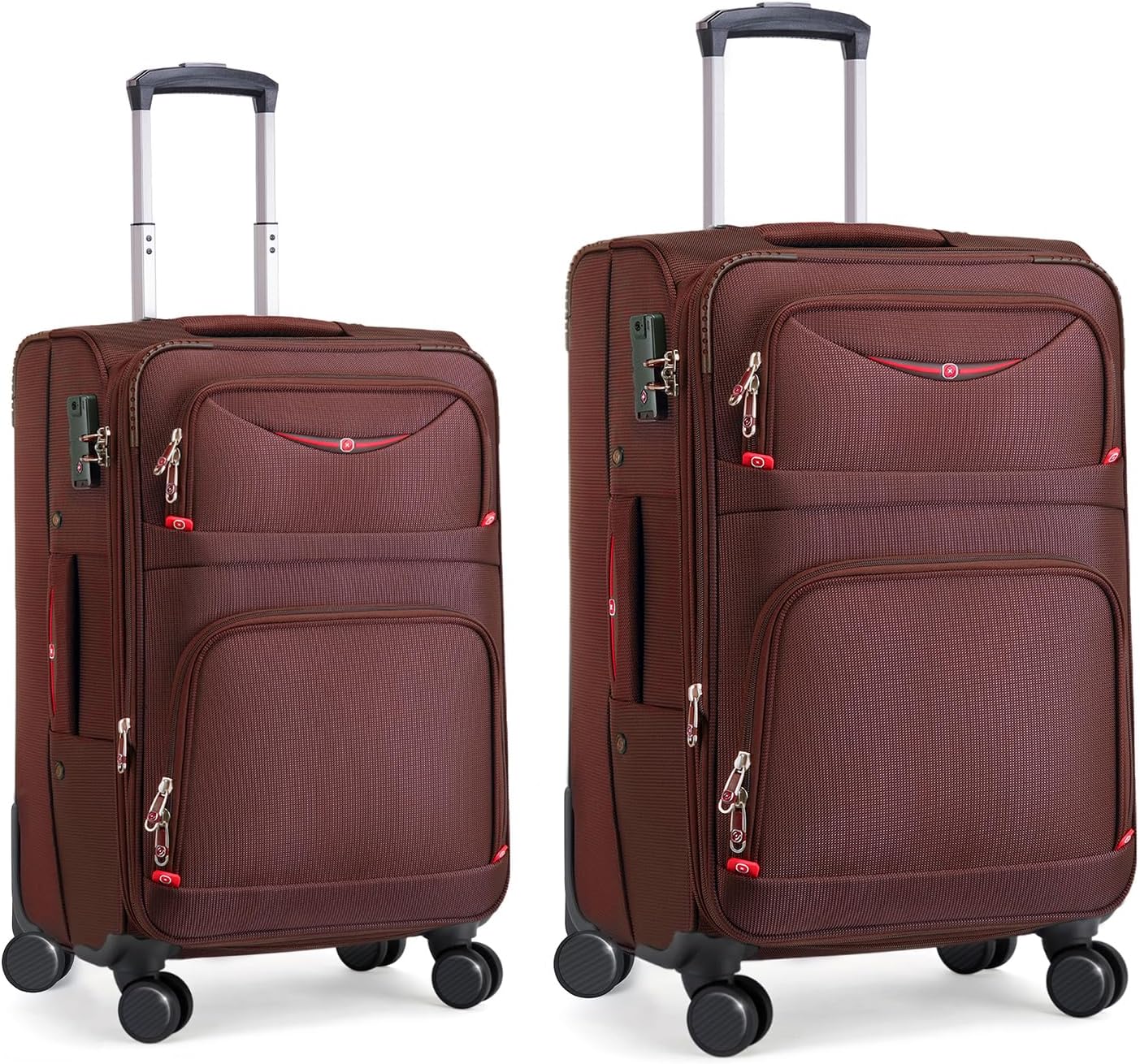 Softside Expandable Luggage with 4 Spinner Wheels, Durable Carry-On Luggage Suicase (Coffee, 2-Piece Set 21/25)