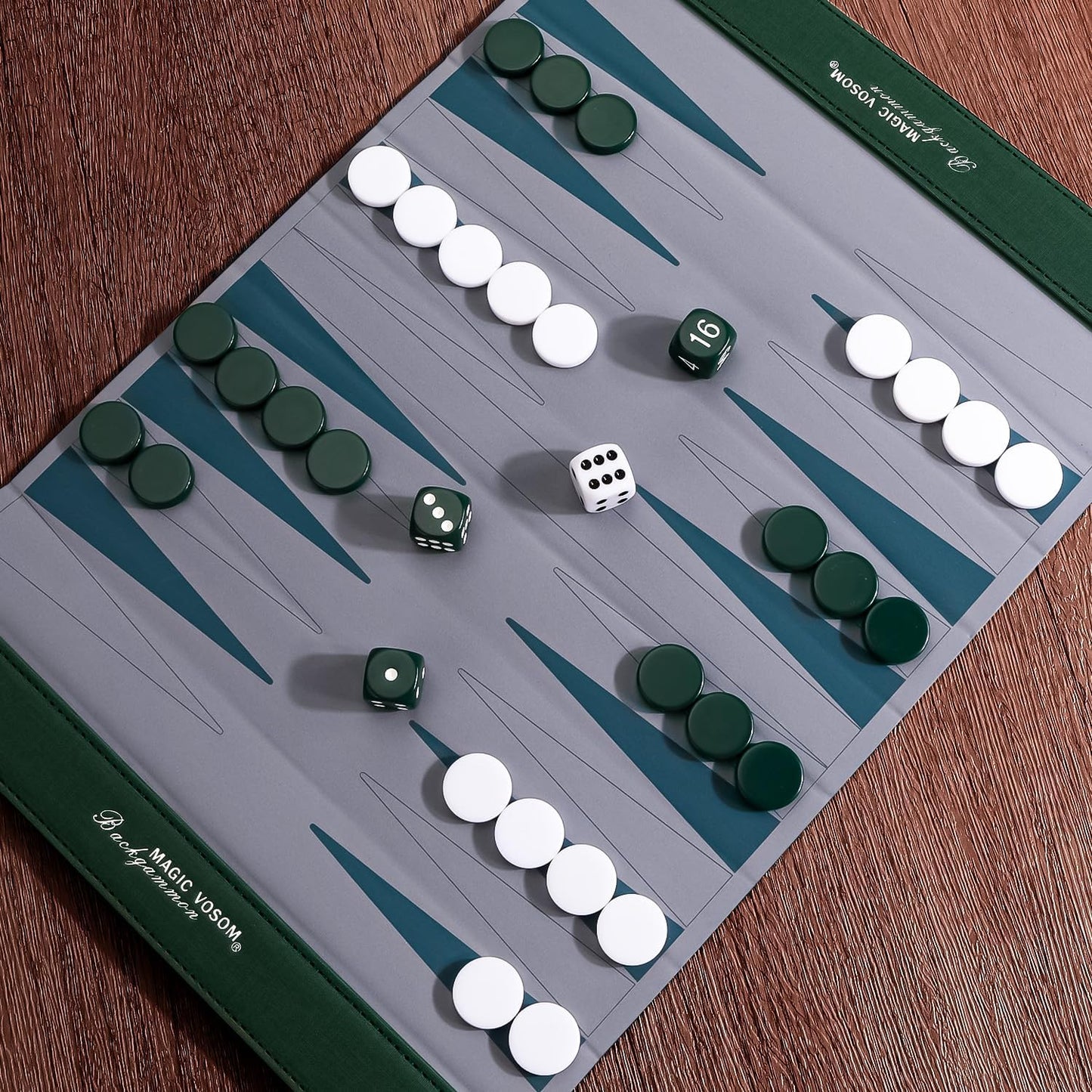 Backgammon Set for Adults | Travel-Friendly & Foldable with Wrinkle-Resistant Game Board | Compact for On-The-Go Play | Ideal Gift for Family & Friends-Green
