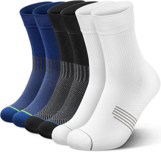 PAPLUS 3 Pairs Running Compression Socks for Men & Women, Atheltic Crew Socks with Cushion, Arch Support for Hiking, Cycling