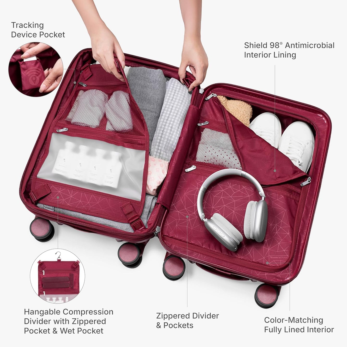 Traveler's Choice Edinburgh II Hardside Spinner Luggage with TSA Lock, Red, 25" Medium