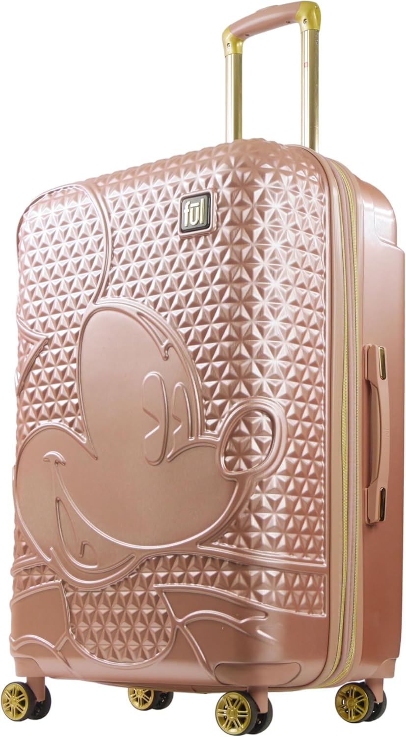 FUL Disney Mickey Mouse 29 Inch Rolling Luggage, Hardshell Suitcase with Spinner Wheels, Rose Gold