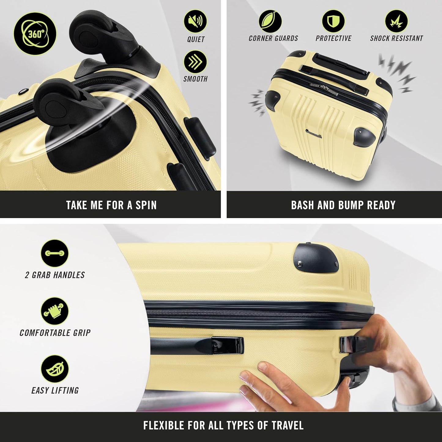 Kenneth Cole REACTION Out of Bounds Lightweight Hardshell 4-Wheel Spinner Luggage, Pale Banana, 2-Piece Set (20" & 28")