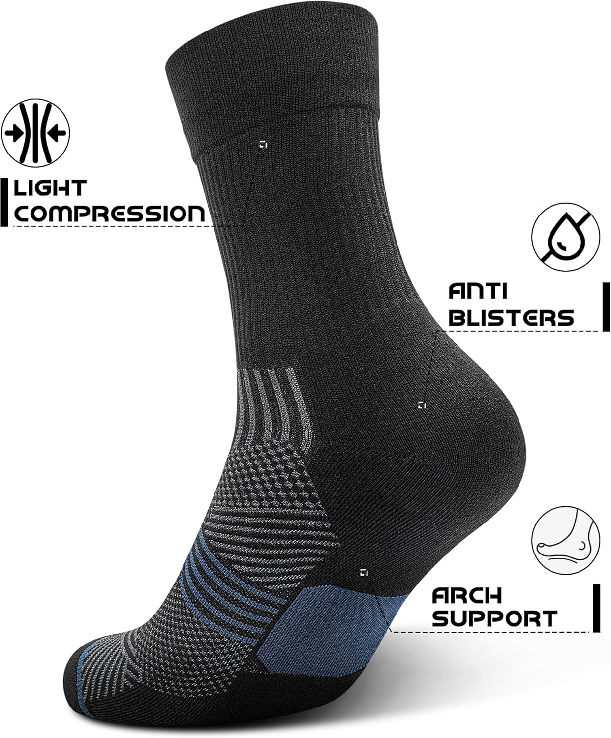 PAPLUS 3 Pairs Running Compression Socks for Men & Women, Atheltic Crew Socks with Cushion, Arch Support for Hiking, Cycling