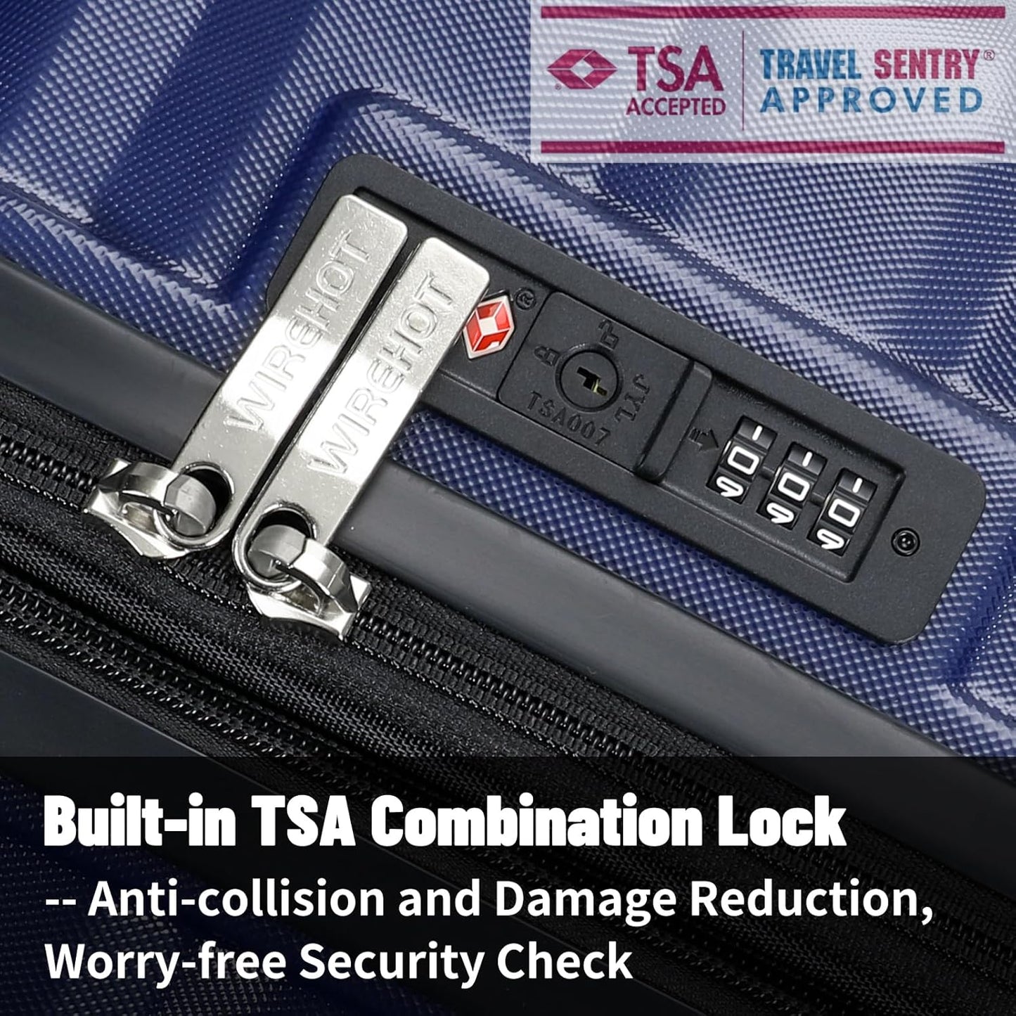 Lightweight Luggage with Spinner Wheels & YKK Zipper, 3-Piece Suitcase ABS+PC Hardside Hard Shell Luggage Sets with TSA Lock for Men, Dark Navy Blue (20+24+28 inch)