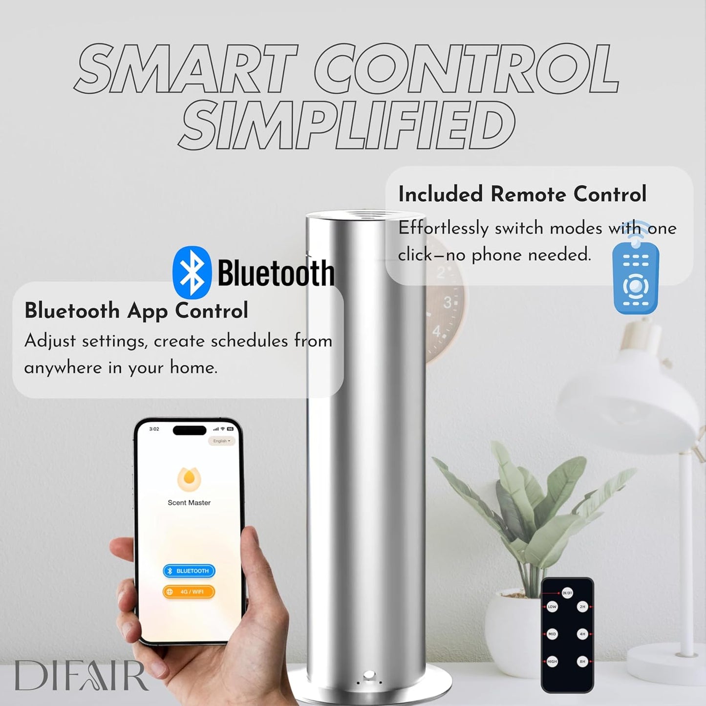 Leak-proof Waterless Diffuser, Hotel Collection Diffuser for Essential Oils, Bluetooth/Remote Control Scent Diffuser, NanoAtomizing Aromatherapy Diffuser, Silent Diffusers for home, bedroom,spa