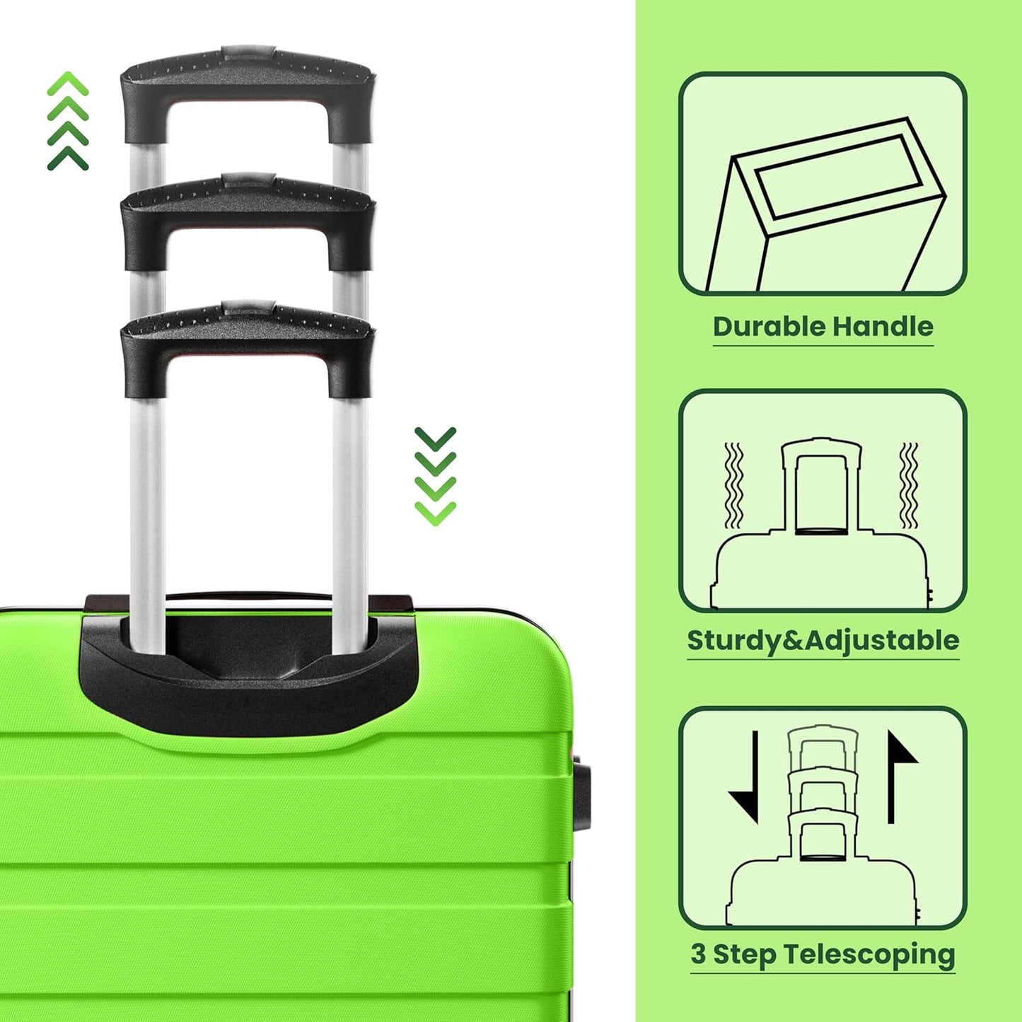 AnyZip Luggage Sets 3 Piece Hardshell Suitcase Set PC ABS Lightweight Travel Suitcases with 4 Double Spinner Wheels TSA Lock 20 24 28 Inch Apple Green