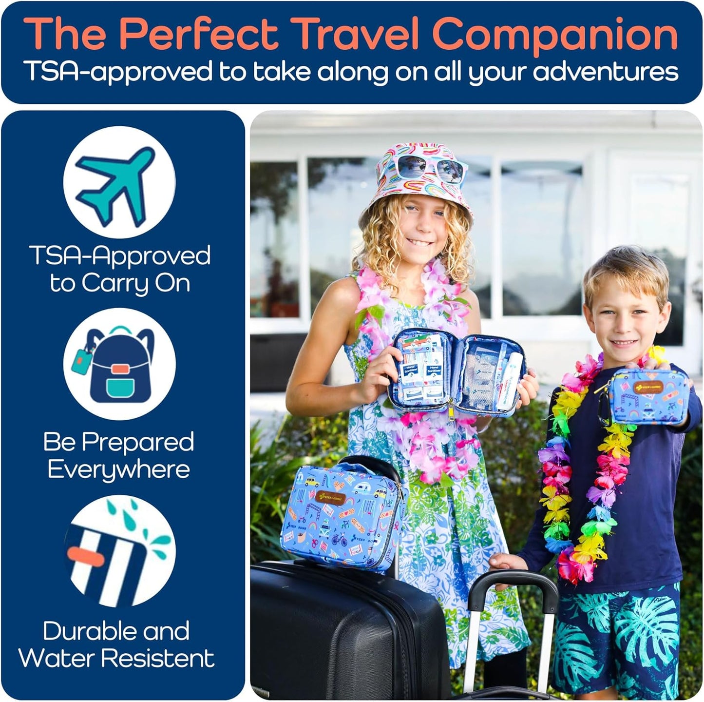 KeepGoing Travel First Aid Kit for Kids – 130 Pc. for Car, Home, Purse, Diaper Bag & Backpack with Latex-Free Bandages - Mini First Aid Kit Travel Size TSA-Approved