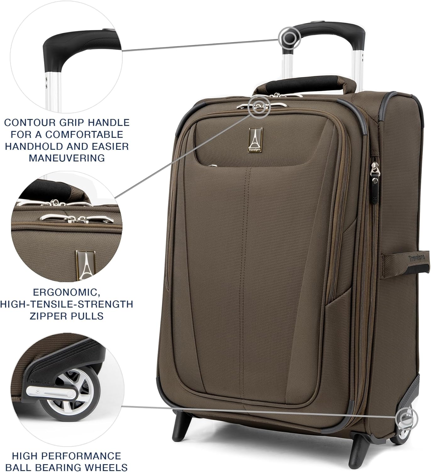Travelpro Maxlite 5 Softside Expandable Upright 2 Wheel Carry-on Luggage, Lightweight, 22-Inch — Mocha