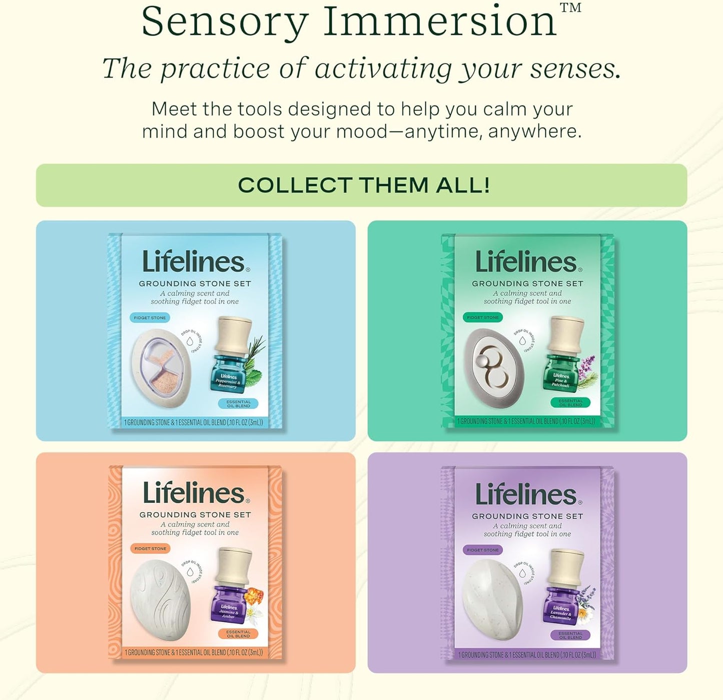 Lifelines Scent-Infused Grounding Stone & Oil Blend Gift Set - Fidgets for Tweens, Teens & Adults with Essential Oil Blend - Stocking Stuffers, White Elephant & Holiday Gifts for Christmas