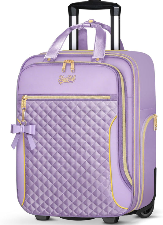 Underseat Carry On Luggage with Wheels, Airline Approved Personal Item Suitcase with Multiple Compartments, Lightweight Softside Under Seat Carry-on Suitcases for Women Travel Business, Purple
