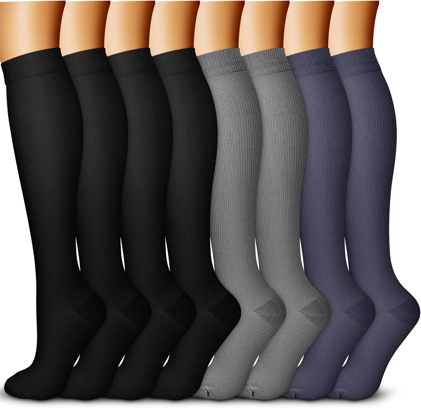 QUXIANG Copper Compression Socks for Women & Men Circulation (8 Pairs) - Best for Running Athletic Cycling - 15-20 mmHg