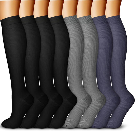 QUXIANG Copper Compression Socks for Women & Men Circulation (8 Pairs) - Best for Running Athletic Cycling - 15-20 mmHg