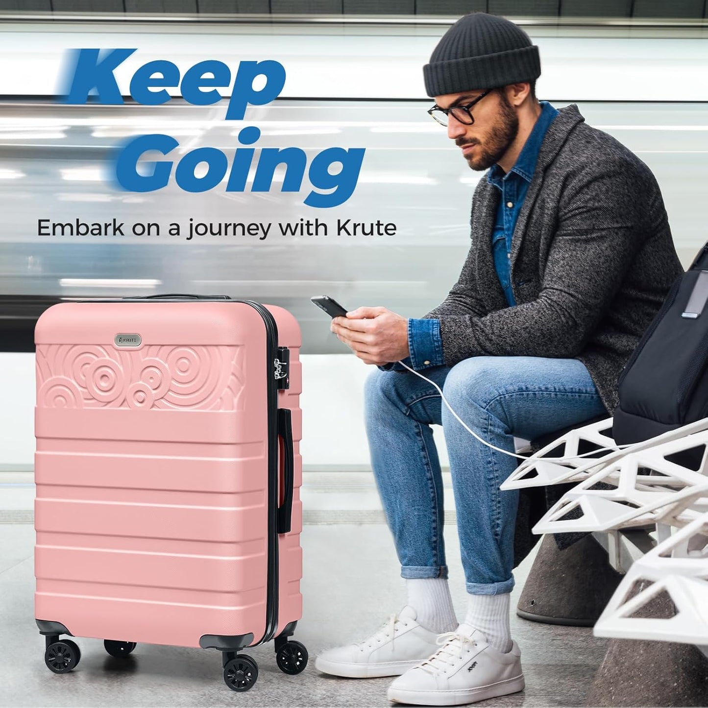 Krute 24 Inch Luggage Checked Suitcases with Wheels Lightweight PC ABS TSA Lock Hard Shell Travel Suitcase