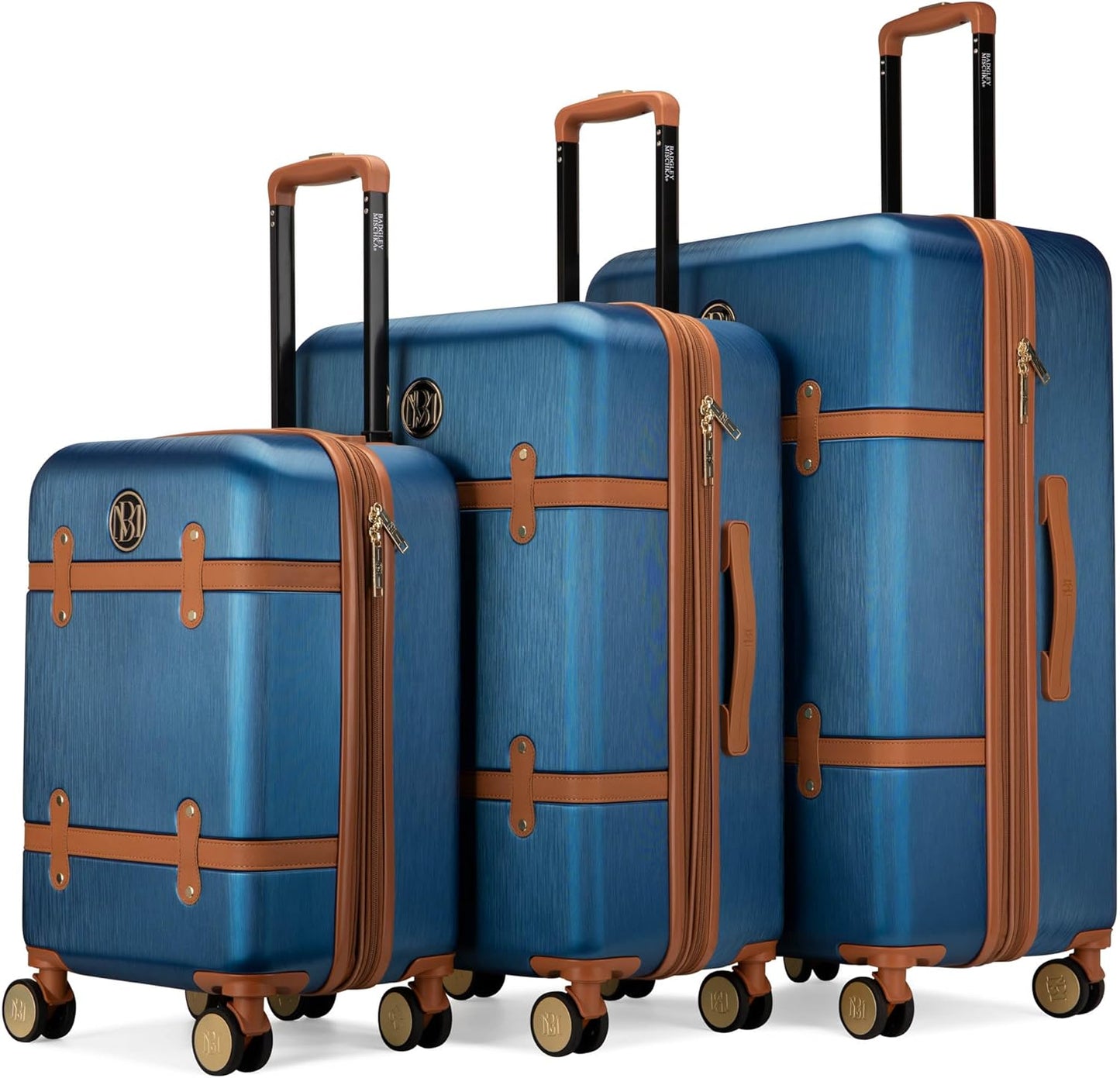 Badgley Mischka Grace 3 Piece Polycarbonate-ABS Expandable Retro Luggage Set (Navy)