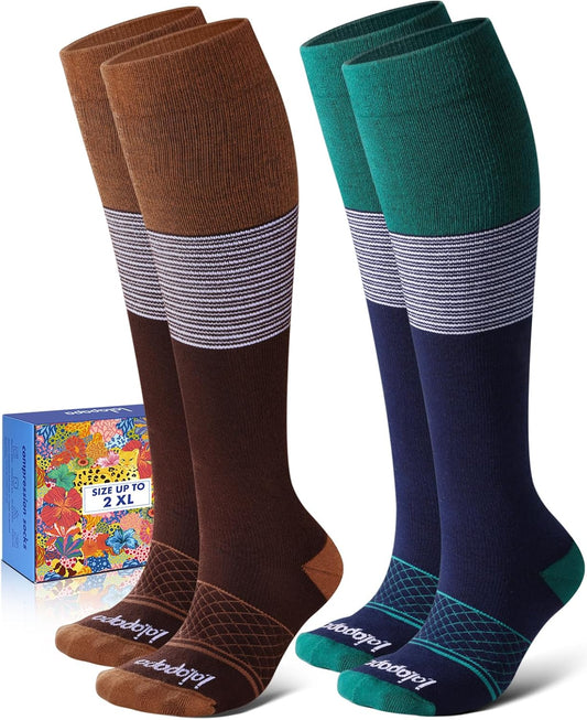 Cotton Compression Socks for Women Men - 2 Pairs 20-30mmHg Circulation Grid Arch Support Socks, Breathable