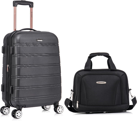 Rockland Melbourne Hardside Expandable Spinner Wheel Luggage Set, Black, Carry-On 20-Inch and Tote 14-Inch