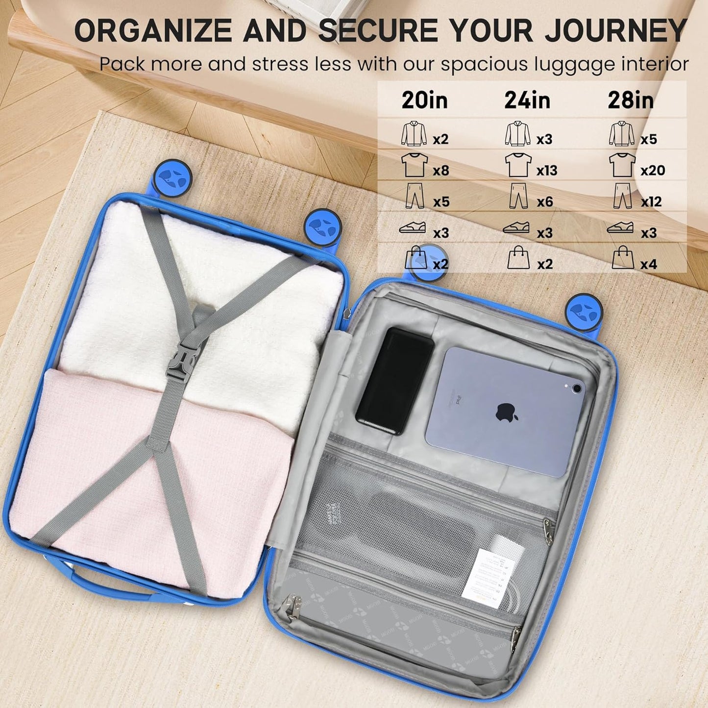 MGB 28 Inch Large Checked Luggage: PP Lightweight Trolley Travel Case - Check In Luggage with TSA Lock, Ultramarine Blue
