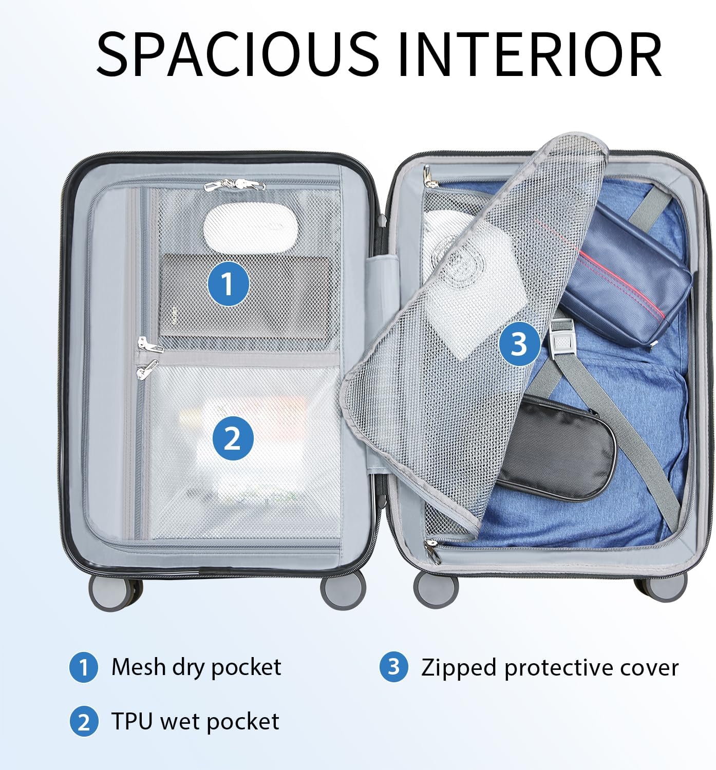 KROSER Hardside Expandable Carry On Luggage with Spinner Wheels & Built-in TSA Lock, Durable Suitcase Rolling Luggage with USB Port, Carry-On 20-Inch, White