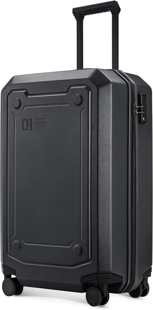 NINETYGO Carry On Luggage 22x14x9 Airline Approved, Carry On Suitcase with Smooth Double Spinner Wheels, Hard Shell PC+ABS Suitcase Carry-On, Lightweight Travel Luggage, TSA Approved (Black, Sahara)