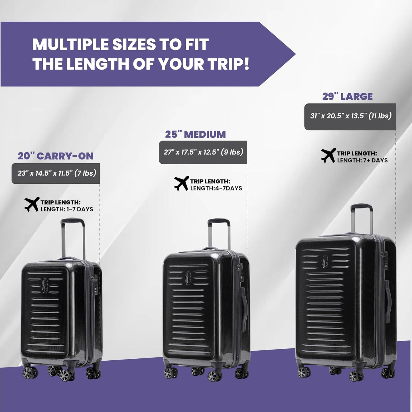 Spyder Rails 29 Inch Expandable Hardside Upright Suitcase with 360° Spinner Wheels, TSA Approved Lock, Black