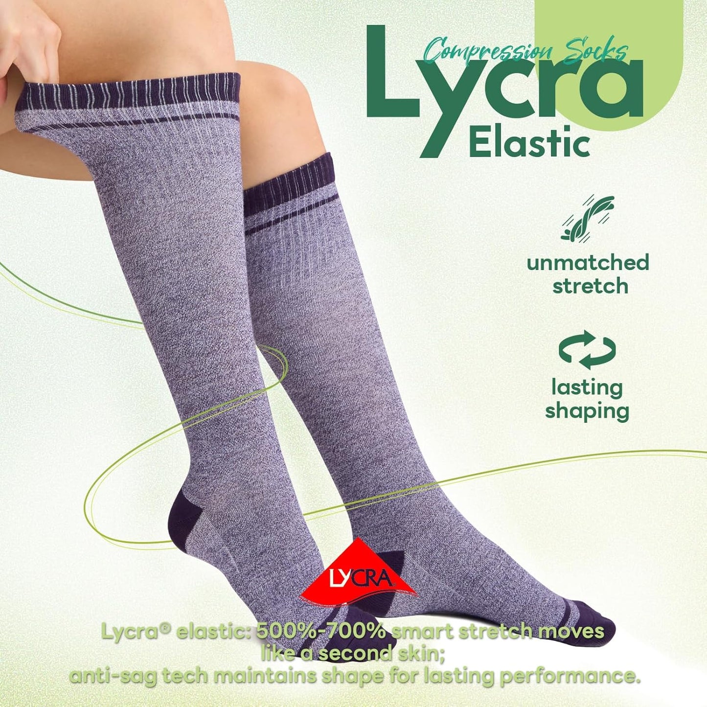 Compression Socks Women & Men, 15-20 mmHg Bamboo Viscose Knee High Soft Support for Flying Travel Daily