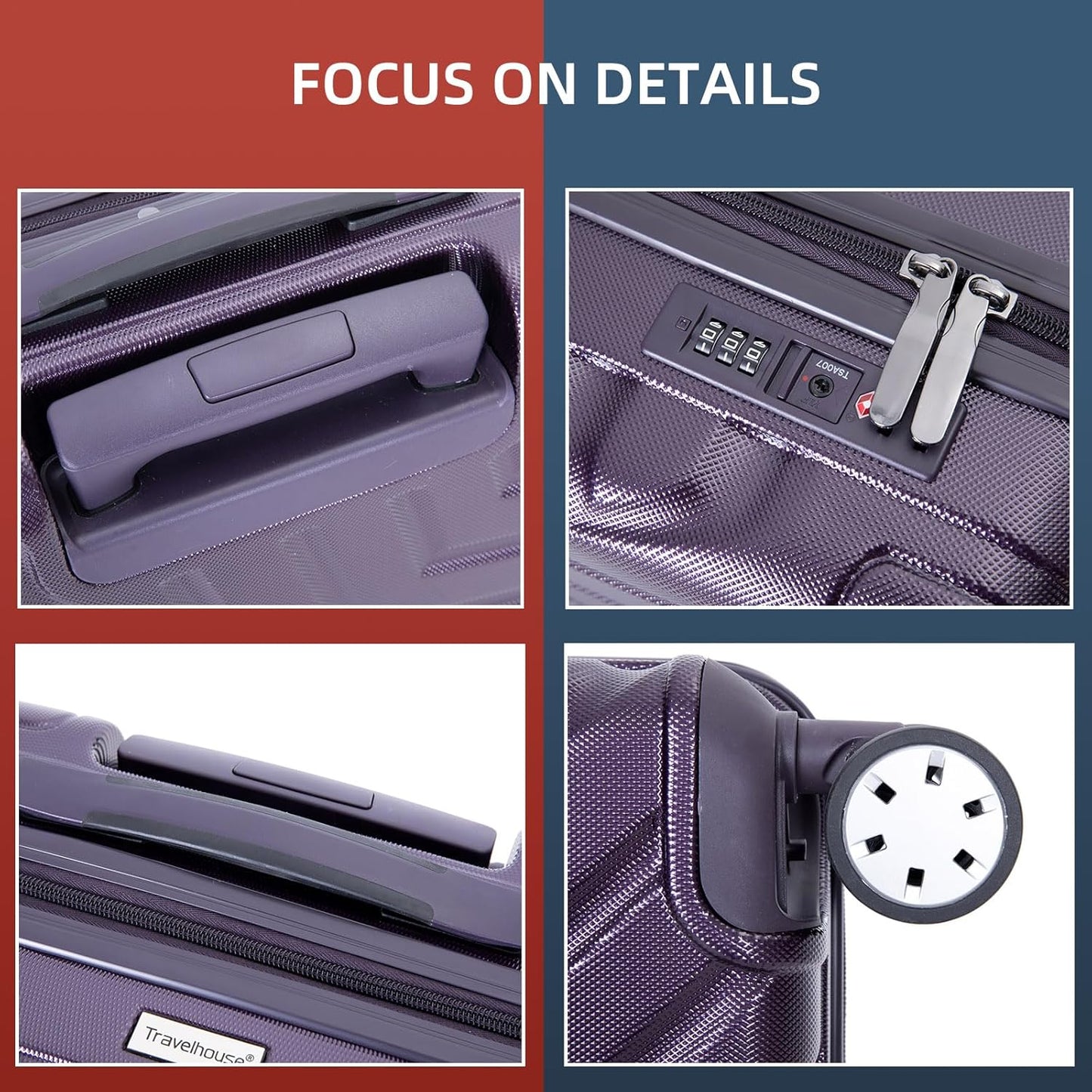 Travelhouse 16 Inch Carry On Luggage Airline Approved,Hardshell Small Carry Suitcases with 360° Spinner Wheels, Rolling Suitcase with TSA Approved