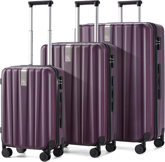 Hanke Luggage Sets 3 piece Carry On Luggage with Wheels PC Hard Shell Suitcases Lightweight Checked Tsa Luggage Extra Large Travel Suitcase Woman Men 20/24/29 Inch （Purple）